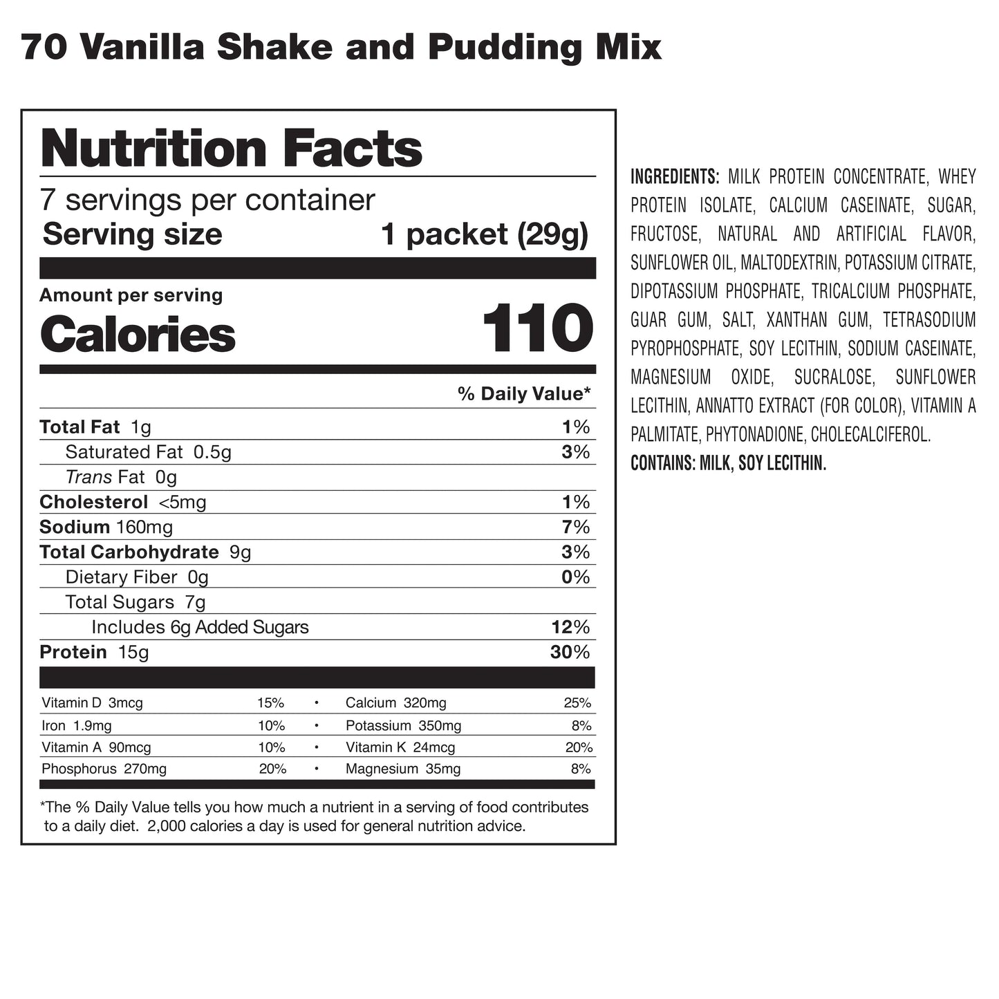 70 Plus Vanilla Shake & Pudding Mix, 40 units/case