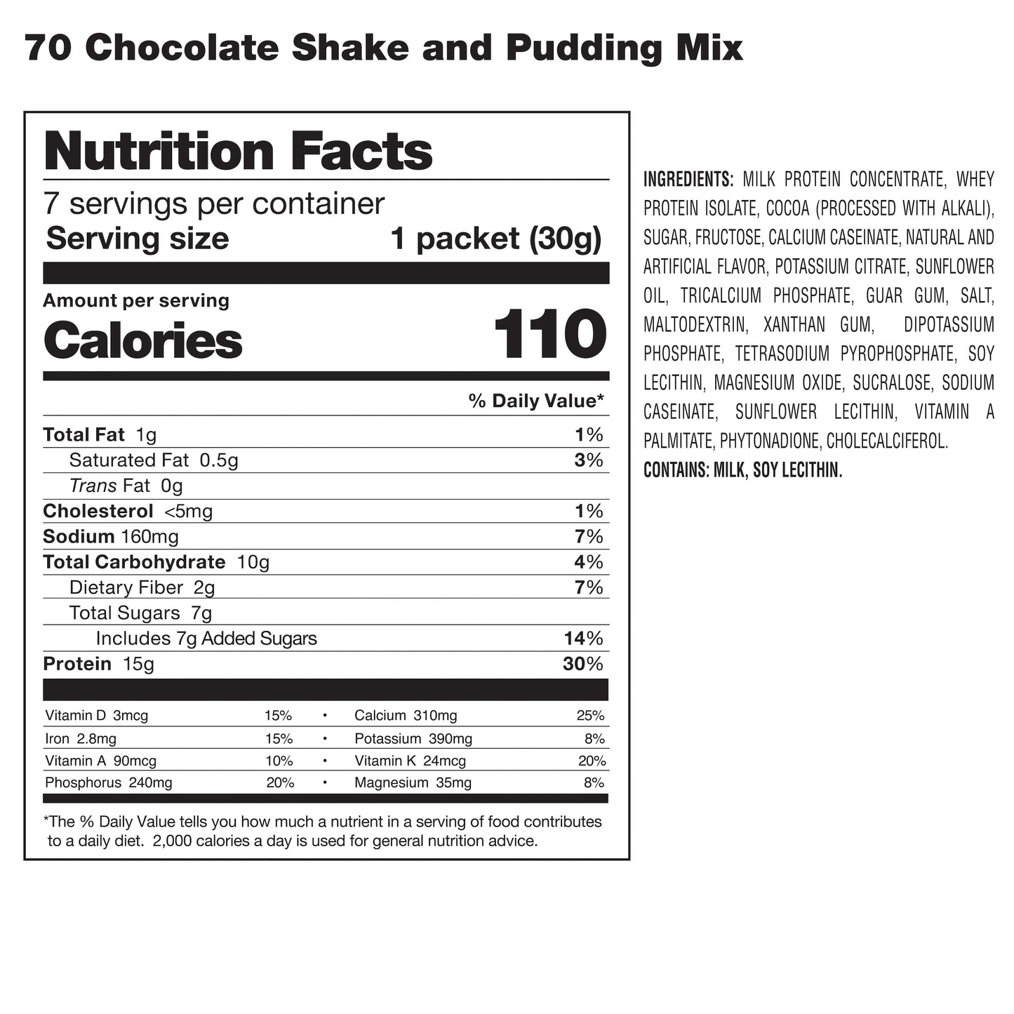 70 Plus Chocolate Shake & Pudding Mix, 40 units/case