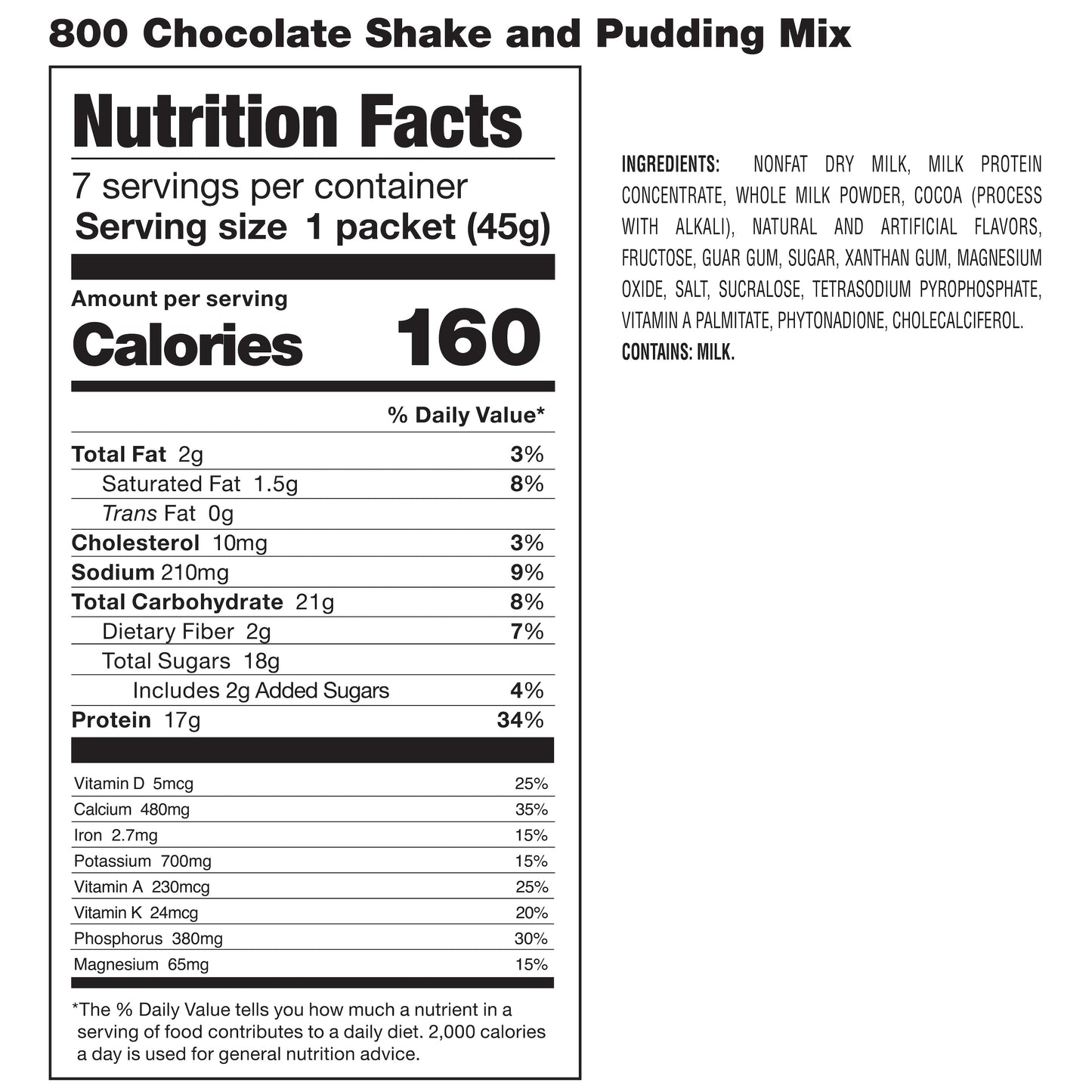800 Chocolate Shake, 18 units/case